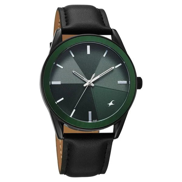 Fastrack Stunners Quartz Analog Green Dial Black Leather Strap Watch For Guys - 38215KL01