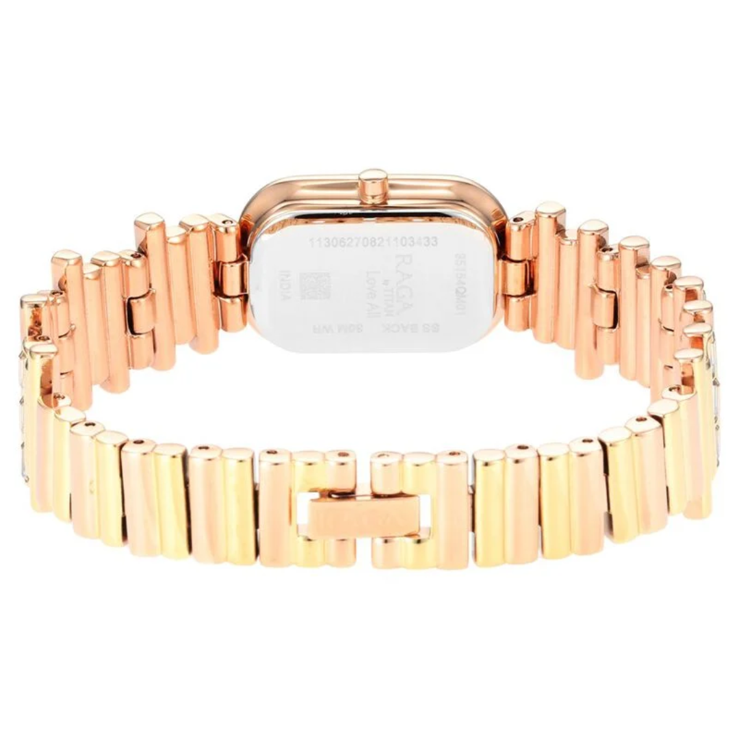 Titan Raga Love All Rose Gold Dial Analog Metal Strap Watch for Women 95154KM01
