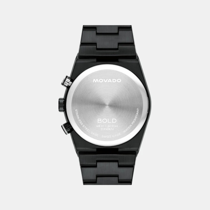 Movado Bold Men Quartz Black & Grey Dial Chronograph Stainless Steel Watch 3601184