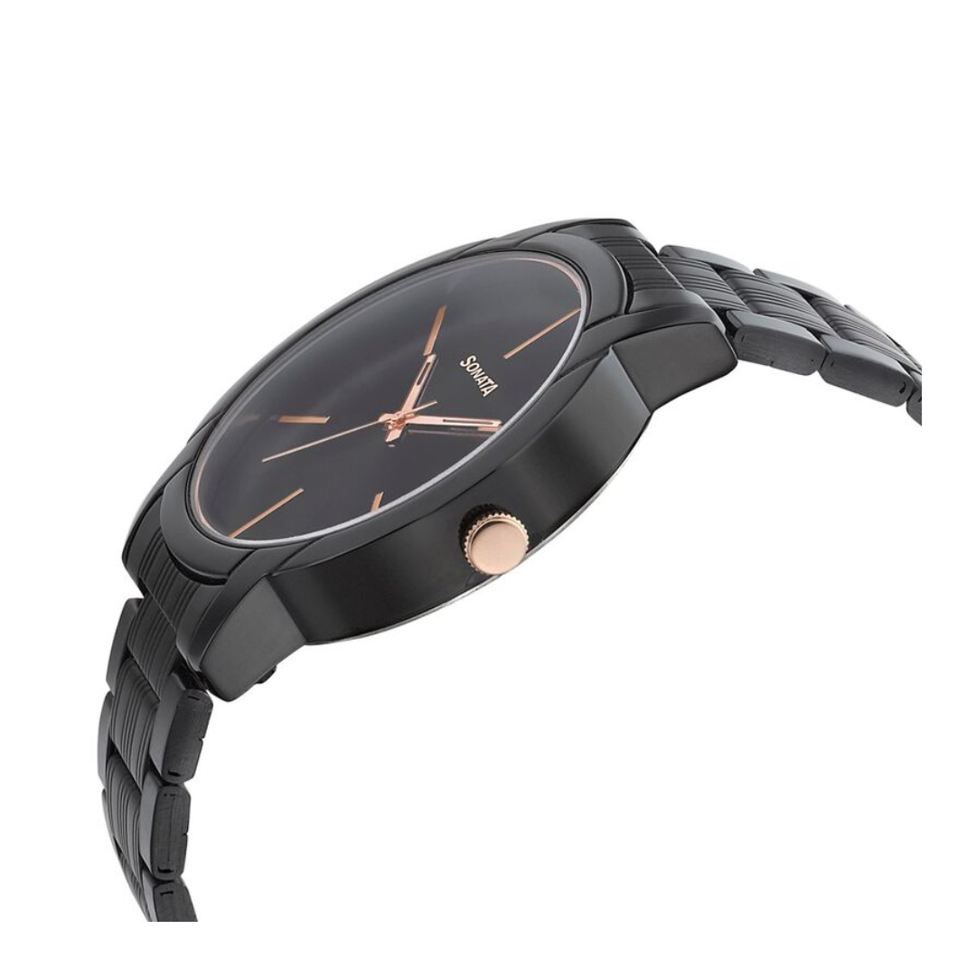 Beyond Gold Black Dial Metal Strap Watch NR77031KM04 Krishna Watch