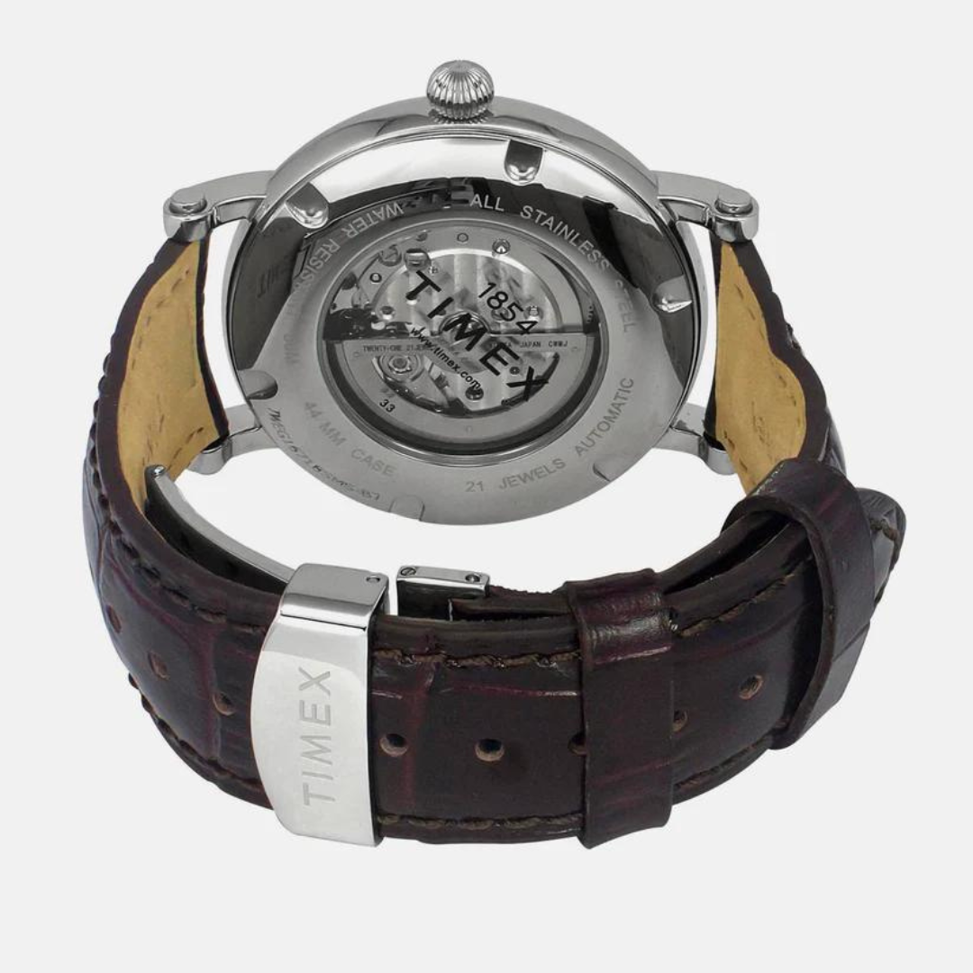 TIMEX E-Class Male Silver Analog Leather Watch TWEG16719