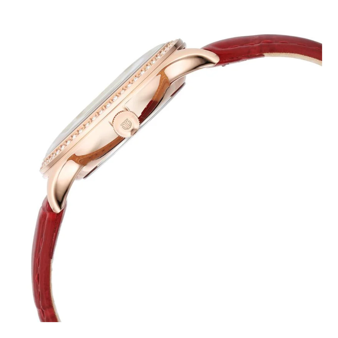 Titan Bright Leathers Silver Dial Analog with Date Red Leather Strap Watch for Women 95247WL01