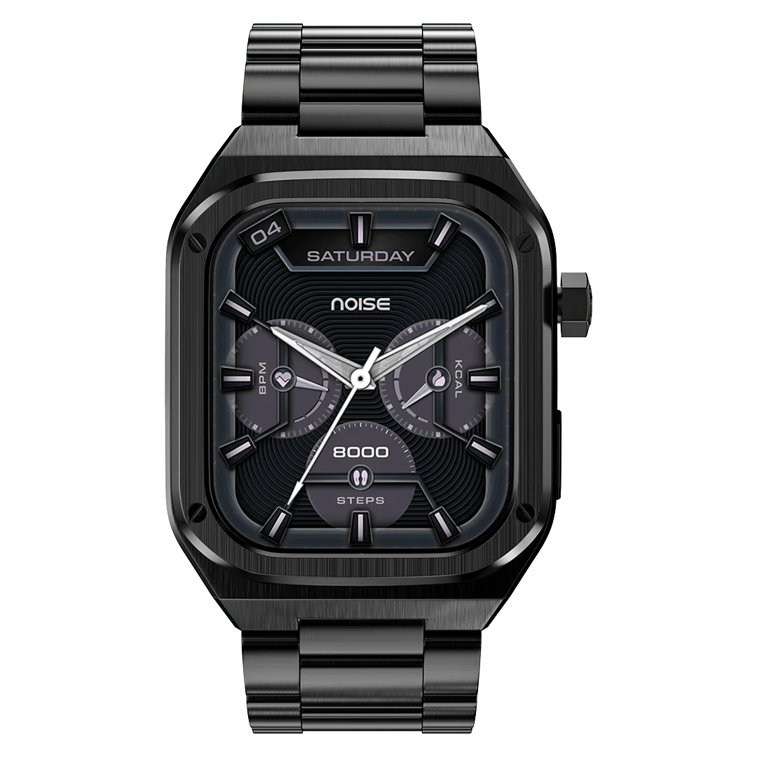 Noise Newly Launched ColorFit Chrome 1.85" AMOLED, Metal Build Casing, 10 Days Battery, 390 * 450 high res Display, 600 NITS, 100+ Sports Modes Smart Watch for Men (Elite Black)