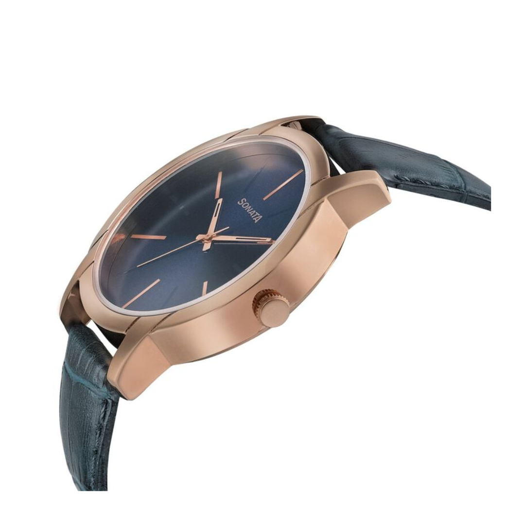 Beyond Gold Blue Dial Leather Strap Watch 77031WL03 SDJ653