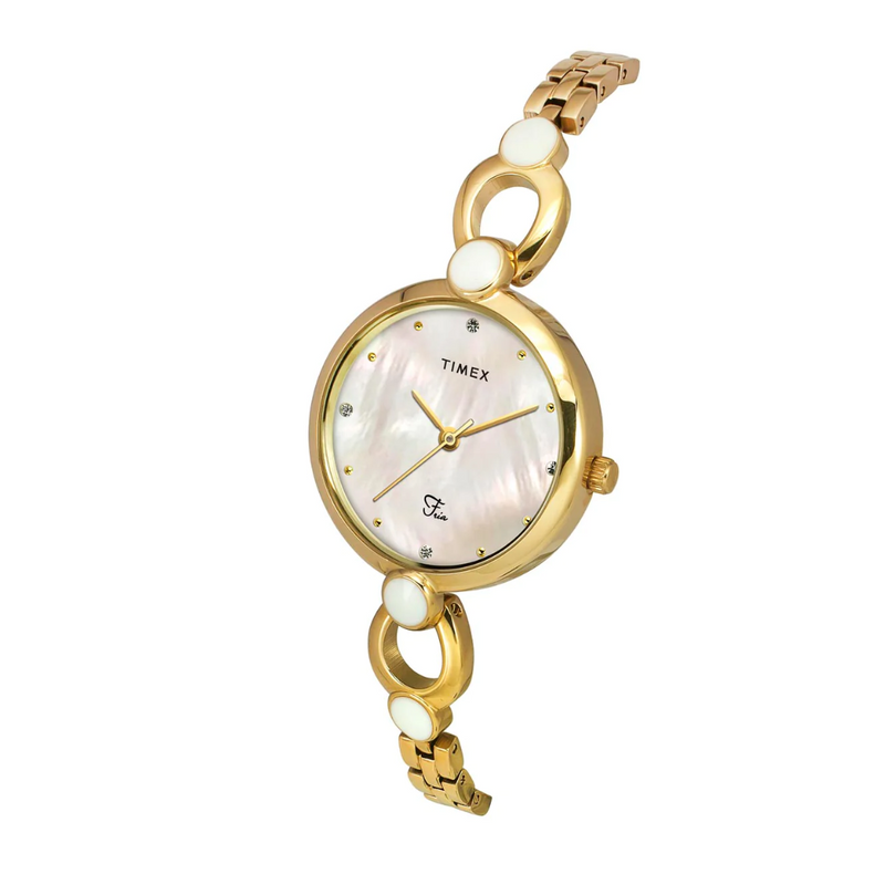 Timex Fria Women Off White Dial Round Analog Brass Dial Watch - TWEL18101