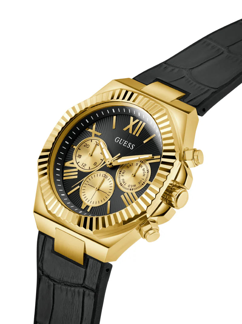 GUESS Mens Black Gold Tone Analog Watch GW0791G3