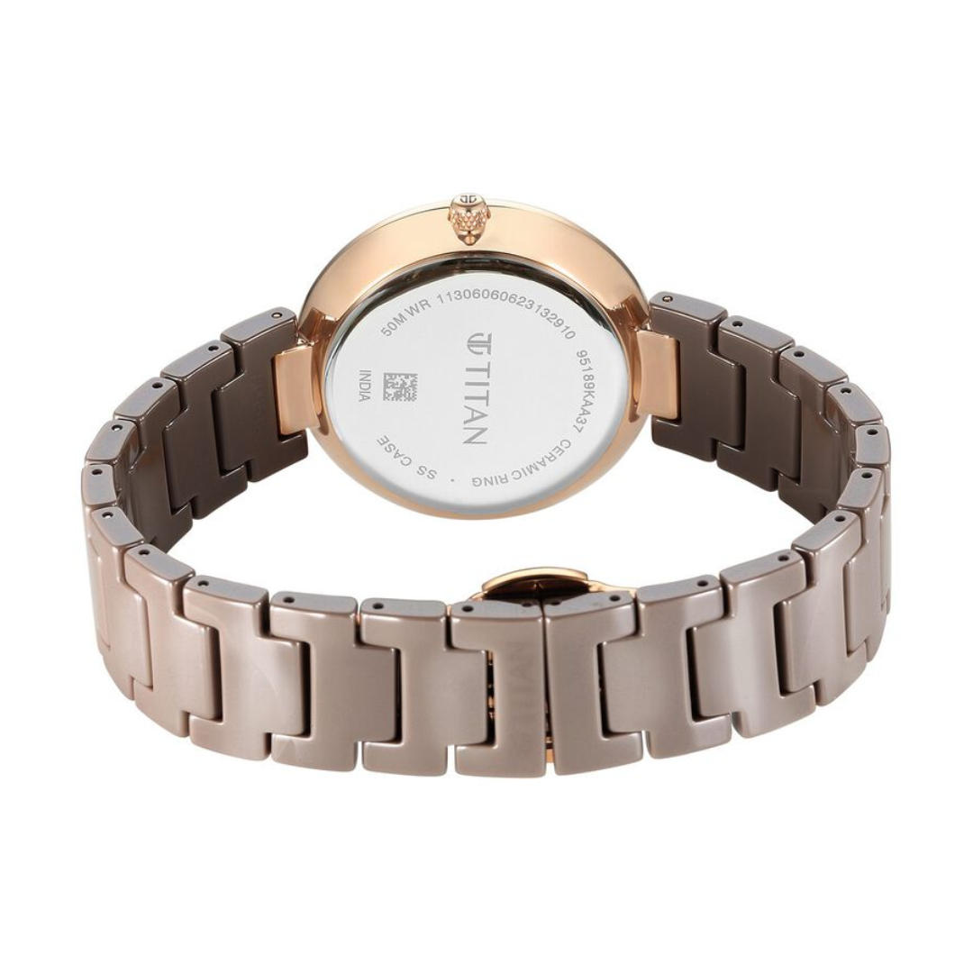 Titan Purple Ceramics Brown Dial Analog Ceramic Strap watch for Women 95189KC07