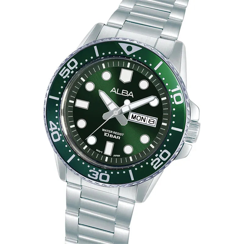 Alba Active Men Green Dial Stainless Steel Strap AV3595X1 - KRISHNA WATCH COMPANY