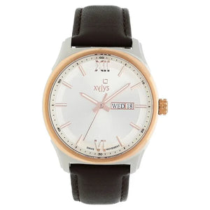 Xylys Swiss Analog with Day Date Brown Leather Strap Silver Dial Watch For Men 40023kl01e - KRISHNA WATCH COMPANY