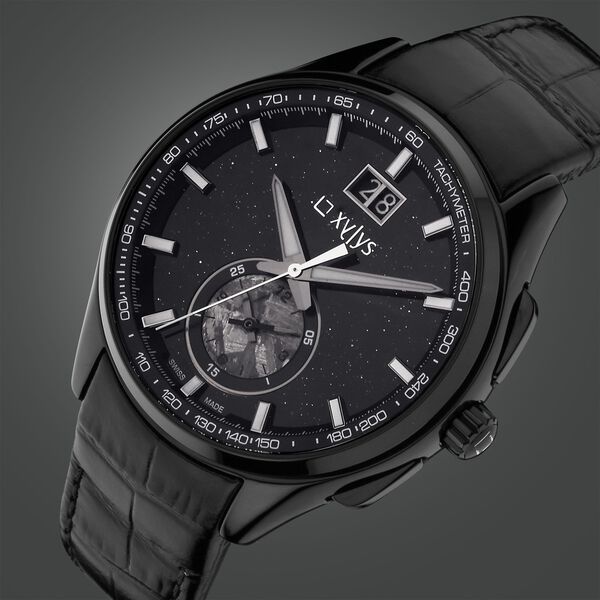 Xylys Swiss Chronograph Black Leather Strap Aventurine Dial Watch For Men 40043nl01