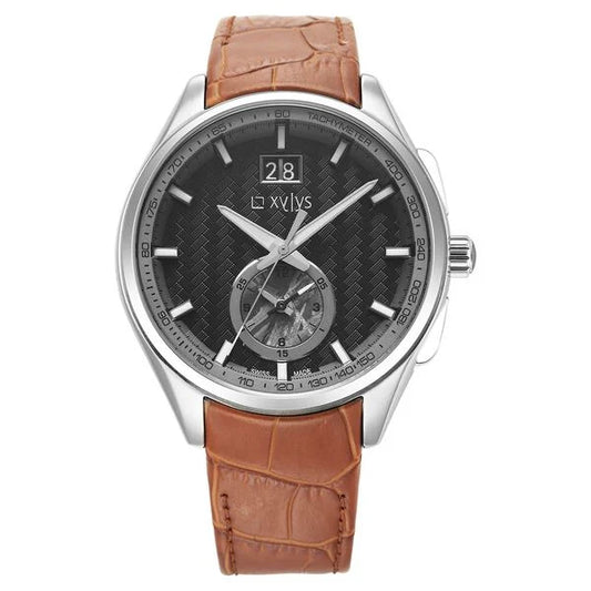 Xylys Swiss Chronograph Brown Leather Strap Black Dial Watch For Men 40043sl02