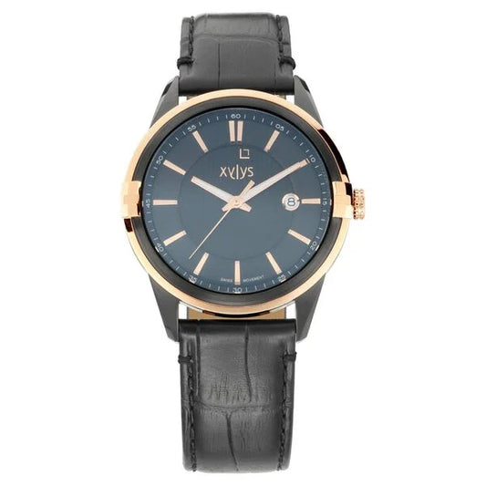 Xylys Swiss Analog Leather Strap Black Dial Watch for Men 40048kl02e