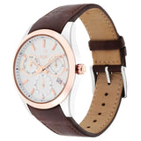 Xylys Swiss Multifunction Brown Leather Strap White Dial Watch For Men 40052kl01e