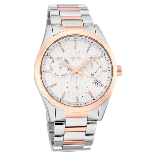Xylys Swiss Multifunction Two Toned Stainless Steel Strap White Dial Watch For Men 40052km01e