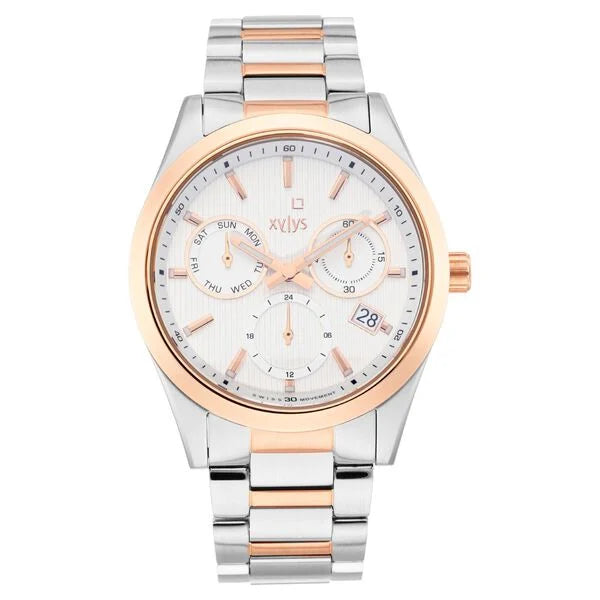 Xylys Swiss Multifunction Two Toned Stainless Steel Strap White Dial Watch For Men 40052km01e