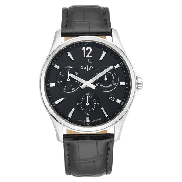Xylys Swiss Multifunction Black Leather Strap Black Dial Watch For Men 40054sl01e