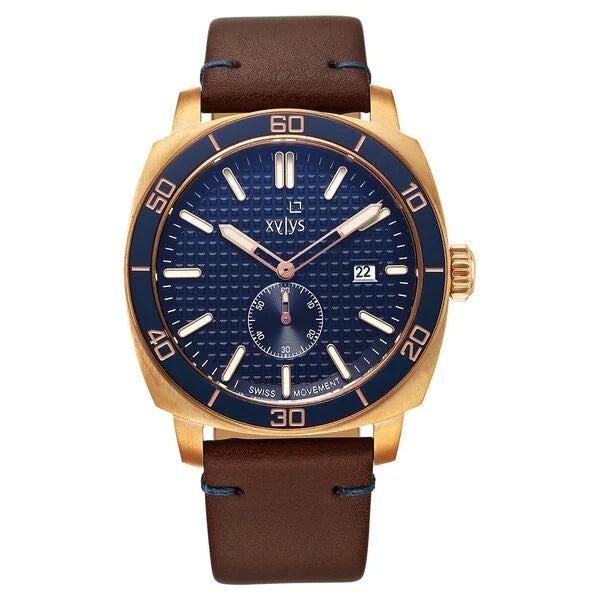 Xylys Quartz Analog Blue Dial Brown Leather Strap Watch For Men 40065kl03e