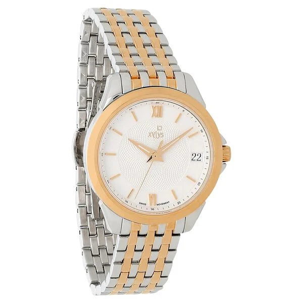 Xylys Swiss Analog with Date Two Toned Stainless Steel Strap White Dial Watch for Women 45012km01e