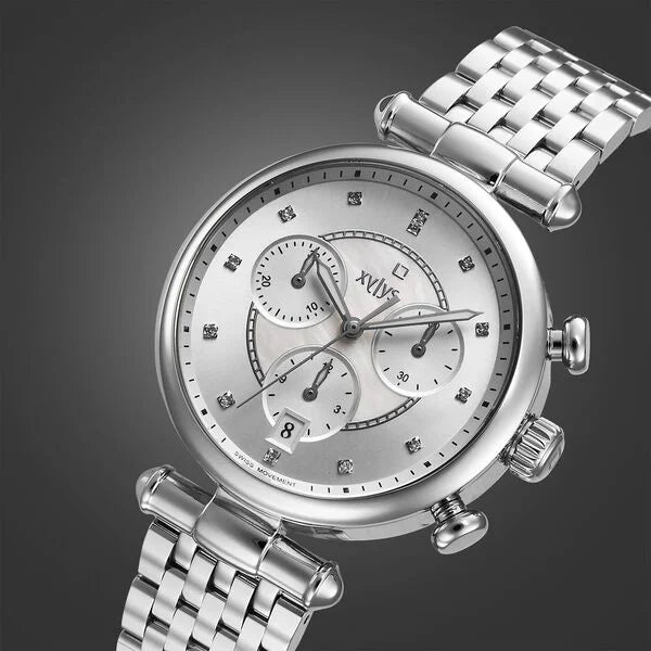 Xylys Quartz Chronograph Silver Dial Silver Stainless Steel Strap Watch For Women 45025sm01e