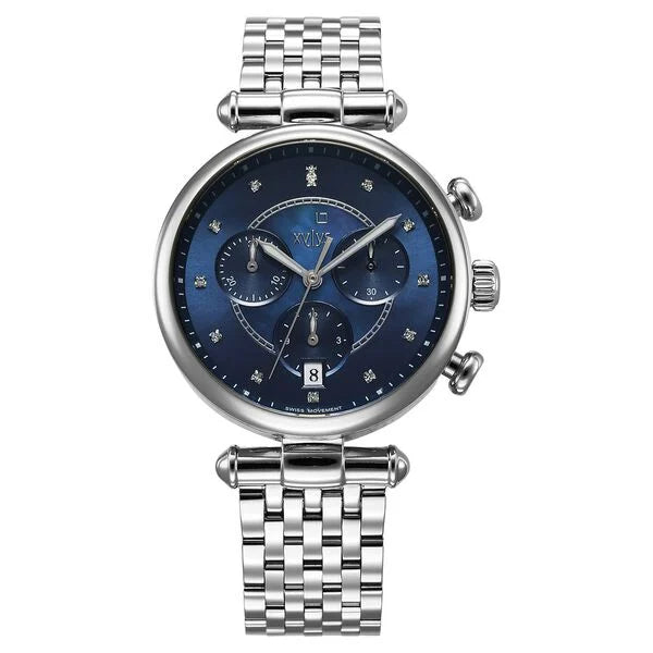 Xylys Quartz Chronograph Blue Dial Silver Stainless Steel Strap Watch For Women 45025sm02e