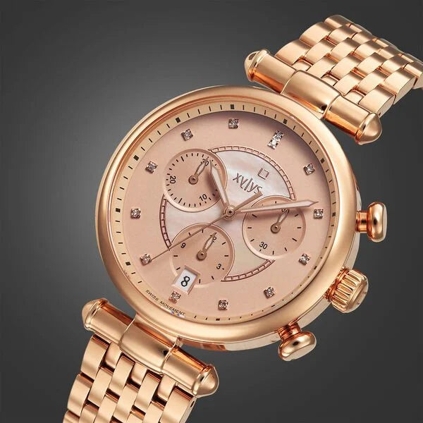 Xylys Quartz Chronograph Rose Gold Dial Rose Gold Stainless Steel Strap Watch For Women 45025wm01e