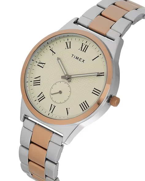 Timex Men Beige Round Analog Brass Dial Watch- TWTG10008