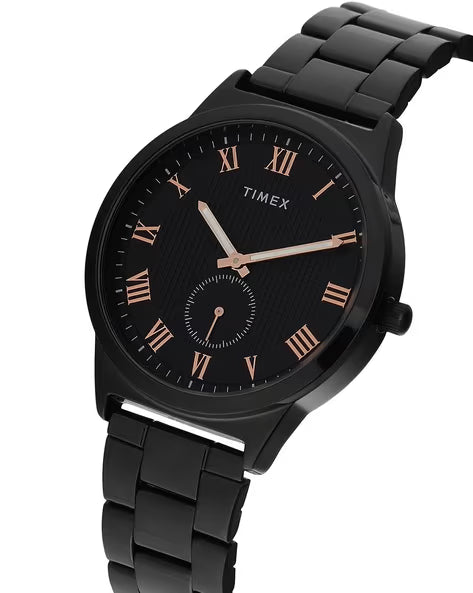 Timex Men Black Round Analog Brass Dial Watch- TWTG10009