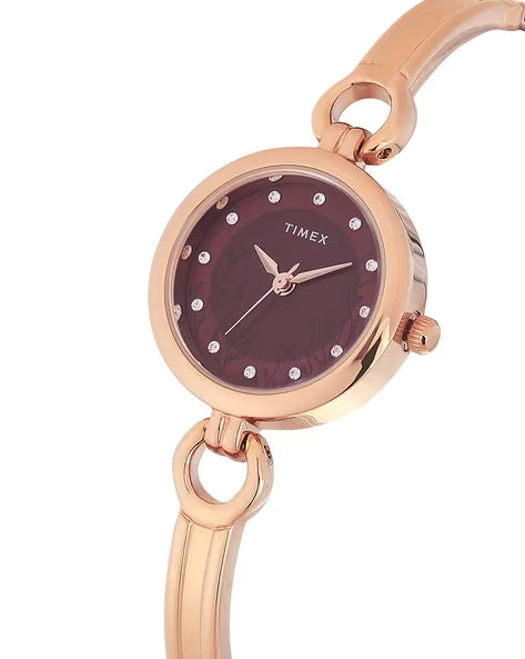 Timex Women Maroon Round Analog Brass Dial Watch - TWEL11437