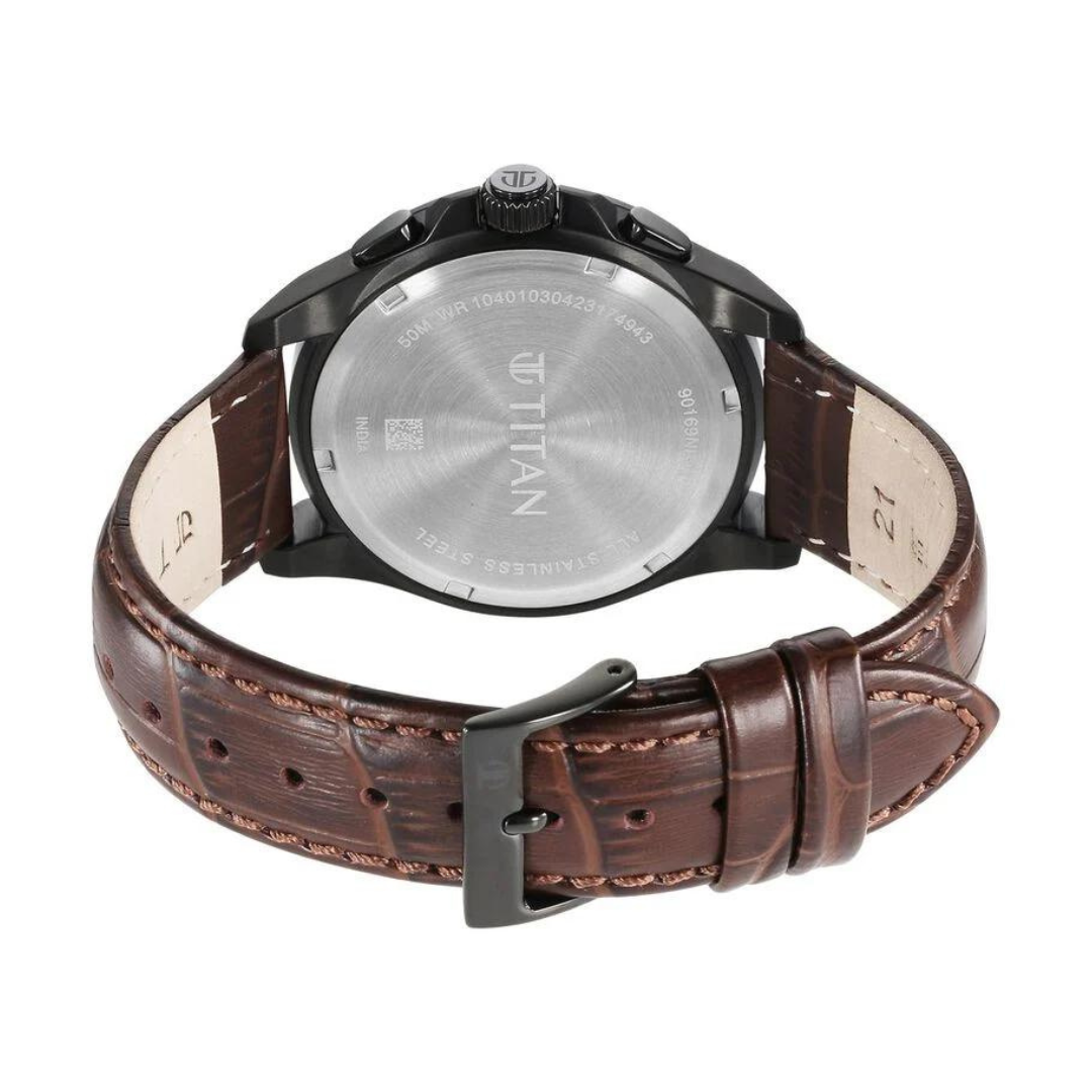 Titan Classic Chrono Blue Dial Quartz Multifunction Leather Strap watch for Men 90169NL01