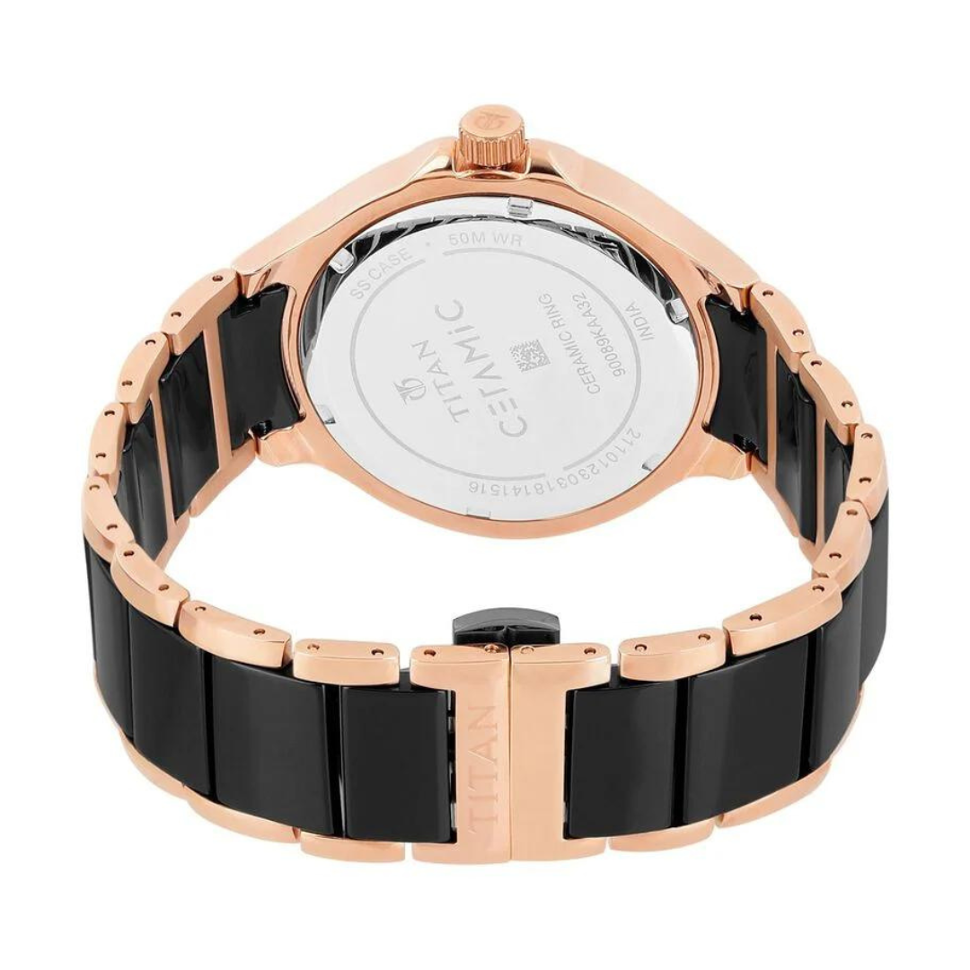 Titan Quartz Multifunction Black Dial Stainless Steel Ceramic Strap KRISHNA WATCH COMPANY