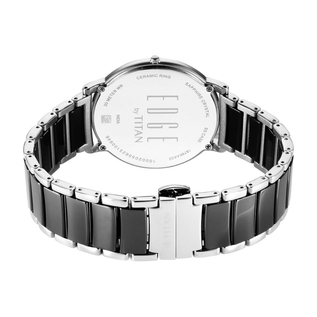 Titan Edge Fusion Quartz Analog Black Dial Two Toned Steel &amp; Ceramic Strap Watch for Men 1878KD01