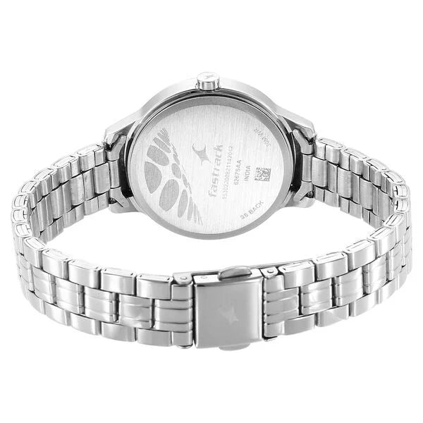 Fastrack Stunners Quartz Analog Silver Dial Metal Strap Watch for Girls ns6267sm01