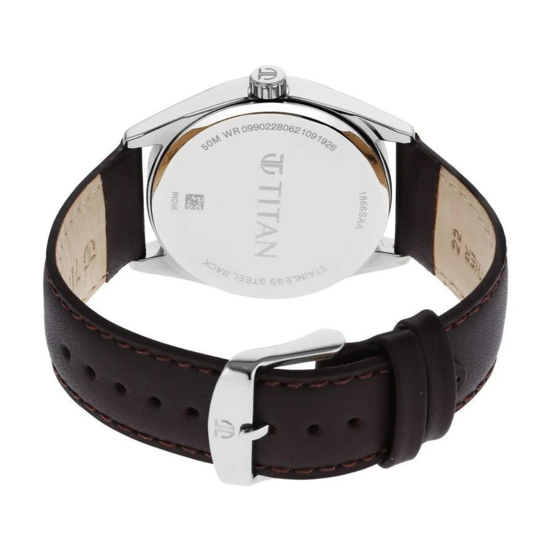 Titan Workwear Brown Dial Analog Leather Strap Watch Men 1866SL02
