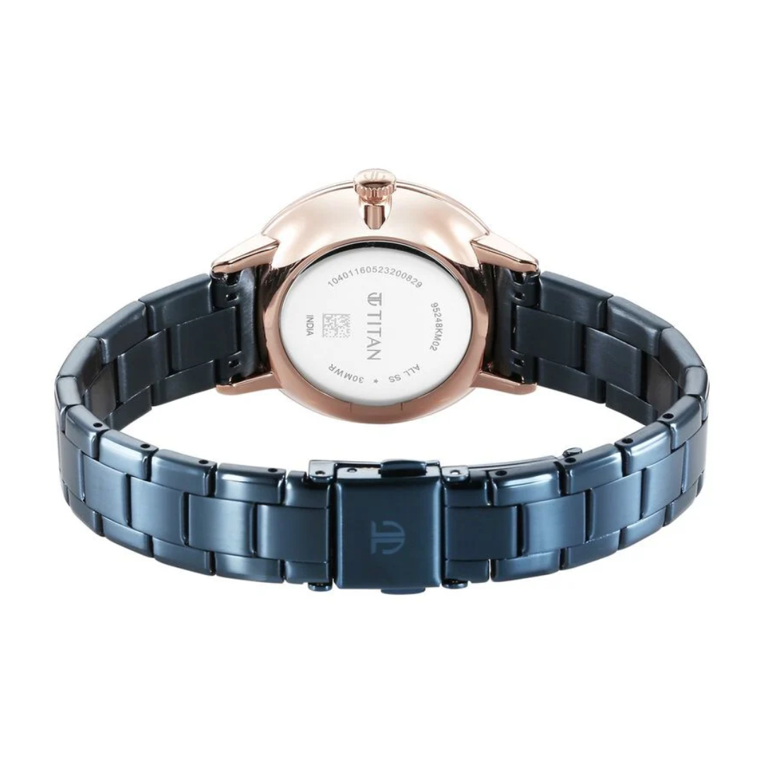 Titan TGIF Quartz Analog Blue Dial Blue Stainless Steel Strap Watch for Women 95248KM02