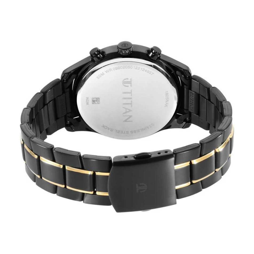 Titan Black and Gold Anthracite Dial Analog Stainless Steel Strap