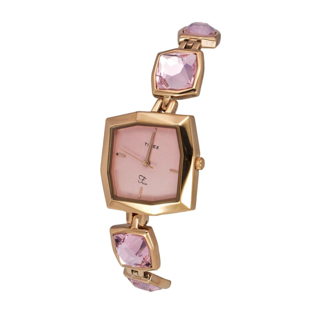 Timex Women Pink Square Analog Dial Watch- TWEL16103