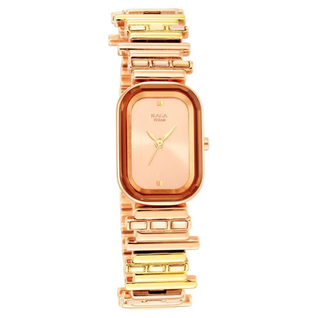 Titan Raga Love All Rose Gold Dial Analog Metal Strap Watch for Women 95154KM01