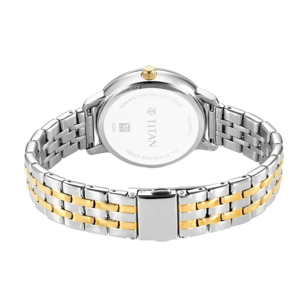 Titan Purple Style Up Quartz Analog Mother Of Pearl Dial Stainless Steel Strap Watch for Women NT95238BM01