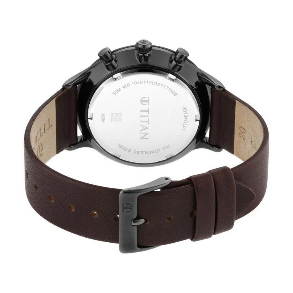 Titan Quartz Multifunction Green Dial Leather Strap Watch for Men - 90134QL01 - KRISHNA WATCH COMPANY