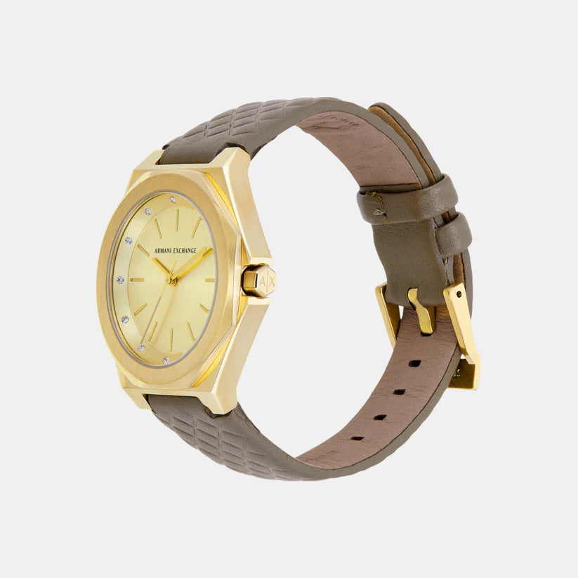 Armani Exchange Women Quartz Gold Dial Analog Leather Watch AX4617