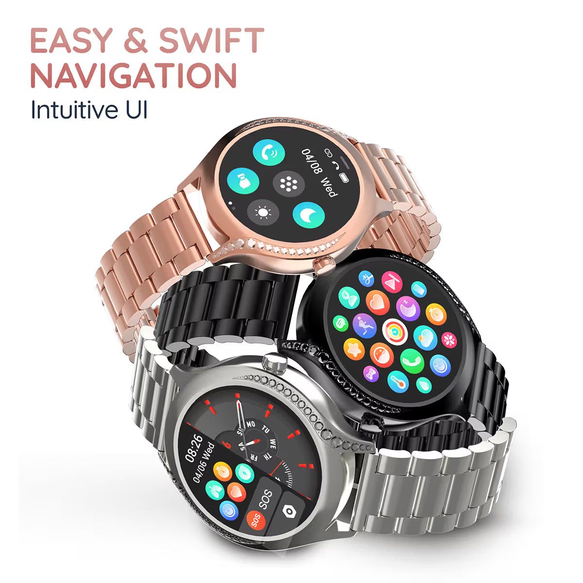 Pebble PFB72 Ritz Metal Black Smartwatch with Bluetooth Calling