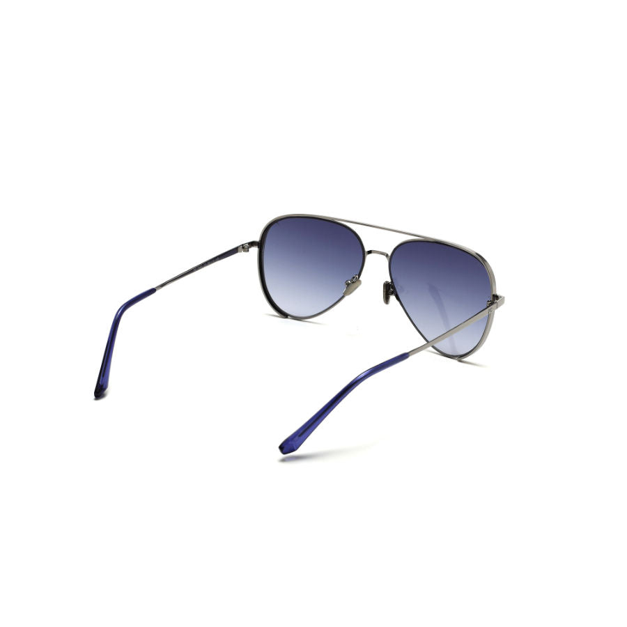 French Connection Blue Lens Aviator Sunglass Full Rim Silver Frame With Gradient (FC 7445 C3)