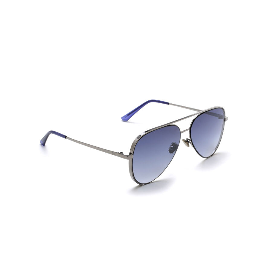French Connection Blue Lens Aviator Sunglass Full Rim Silver Frame With Gradient (FC 7445 C3)