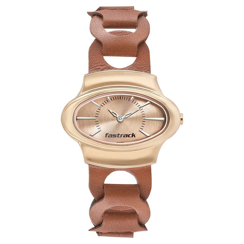 ROSE GOLD DIAL LEATHER STRAP WATCH 6004WL01 - KRISHNA WATCH COMPANY