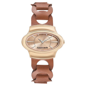 ROSE GOLD DIAL LEATHER STRAP WATCH 6004WL01 - KRISHNA WATCH COMPANY