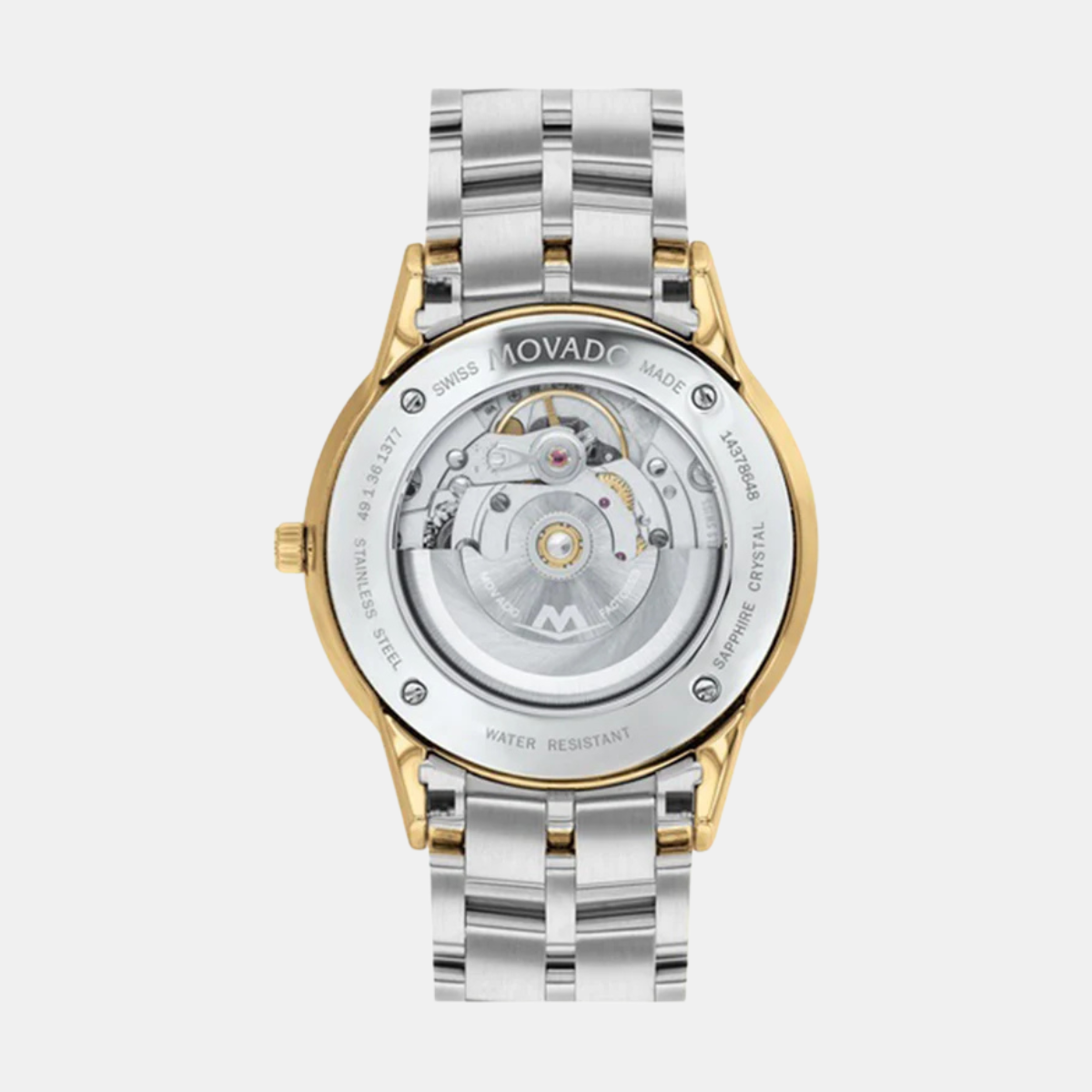 Movado 1881 Automatic Mens Stainless Steel Yellow Gold PVD Case Swiss Movement Black Dial Silver/Yellow Gold PVD Link Steel Bracelet Watch -607463