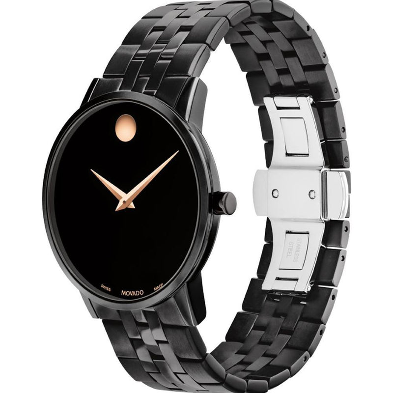 Movado Men Quartz Black Dial Analog Stainless Steel Watch 607963