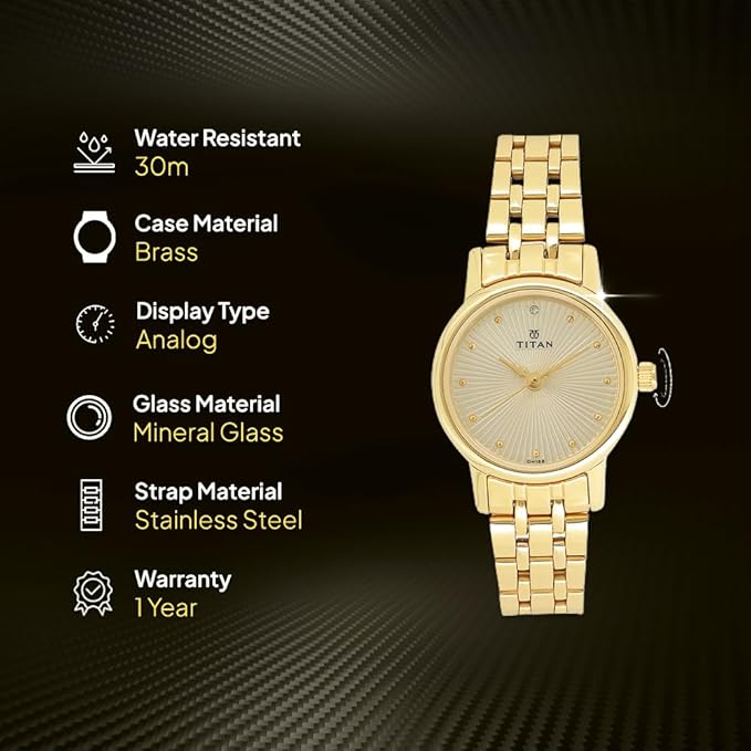 Titan Quartz Analog Champagne Round Watch For Women - 2593YM01 - KRISHNA WATCH COMPANY
