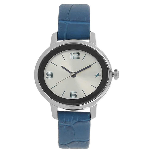 SILVER DIAL BLUE LEATHER STRAP WATCH 6107SL01