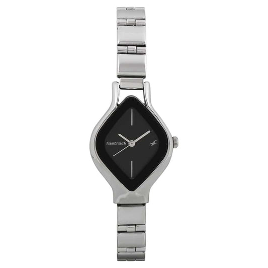BLACK DIAL SILVER STAINLESS STEEL STRAP WATCH 6109SM02